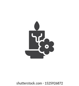 Aroma candle with flower vector icon. filled flat sign for mobile concept and web design. Aromatherapy spa glyph icon. Symbol, logo illustration. Vector graphics