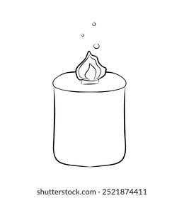 Aroma candle in a glass hand drawn monochrome outline sketch art vector illustration.

