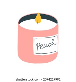 Aroma candle illustration, flame, peach scent