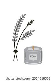 Aroma candle with soft flame in a minimalist vector style