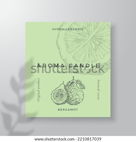 Aroma candle vector label template. Bergamot citrus scent from local purveyors advert design Ink style sketch background layout decor. Natural smell product package text space Stock photo © 