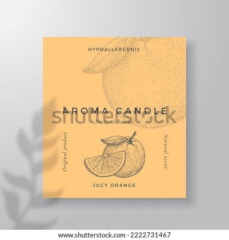 Aroma candle vector label template. Orange citrus scent from local purveyors advert design Ink style sketch background layout decor. Natural smell product package text space Stock photo © 