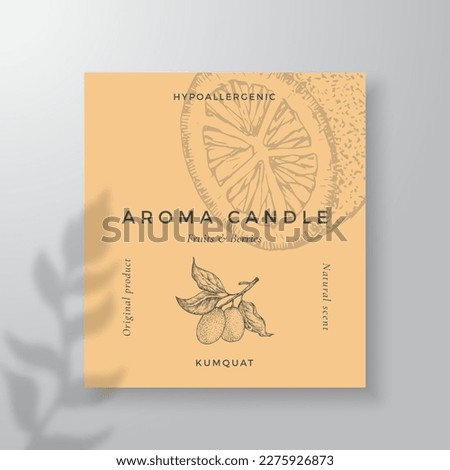 Aroma candle vector label template. Kumquat scent from local purveyors advert design Ink style sketch background layout decor Natural smell product package text space Stock photo © 