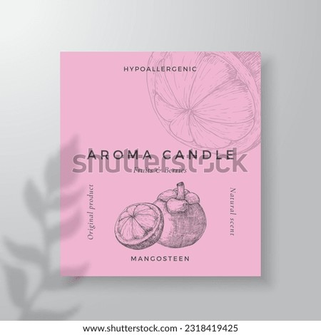Aroma candle vector label template. Mangosteen scent from local purveyors advert design Ink style sketch background layout decor Natural smell product package text space Stock photo © 