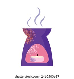 Aroma candles. Cartoon scented wax light, Bottles with natural aroma oils, herbs, diffuser and fragrance, spa therapy decoration different shapes. Vector illustration isolated on background