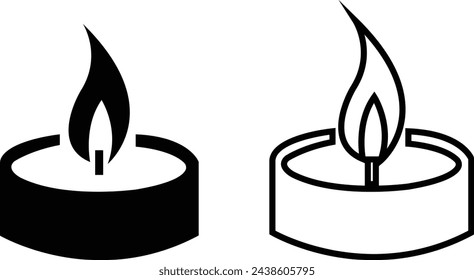 Aroma candles set, Candle making, flame, aroma diffuser. Flat icons Christmas candles isolated on transparent background. candle silhouettes for religion commemorative and party Birthday celebrations.
