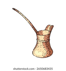 aroma cezve café turco mão desenhada. pote de espuma, calor assado, cobre latão aroma cezve café turco vetor esboço.