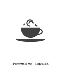 Aroma coffee cup vector icon. filled flat sign for mobile concept and web design. Hot coffee cup and saucer glyph icon. Breakfast symbol, logo illustration. Pixel perfect vector graphics