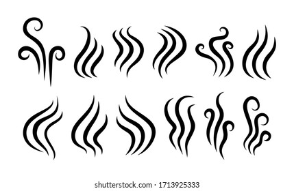 Aroma, cooking steam, vapour icon set. Odour, smelling, fragrance symbol. Premium vector illustration.