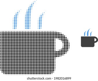 Aroma cup halftone dotted icon illustration. Halftone array contains circle elements. Vector illustration of aroma cup icon on a white background. Flat abstraction for aroma cup object.