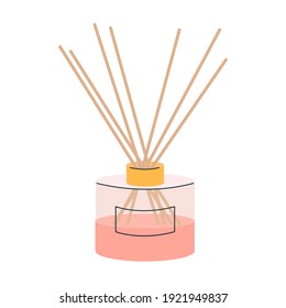 Aroma Diffuser With Bamboo Sticks For Home On A White Background. Vector Illustration In Pink Powder Color, Icon.