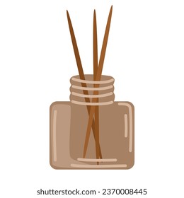 Aroma diffuser with bamboo sticks. Home decor. Hand draw vector illustration. 
