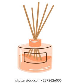 Aroma diffuser with bamboo sticks. Home decor. Hand draw vector illustration. 