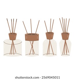 Aroma diffuser bottles with bamboo sticks. icon isolated on white background.