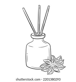 Difusor de aroma para la casa con el olor del anís. Estilo de dibujo de Doodle. Difusor de fragancia lineal simple. Ilustración vectorial aislada.