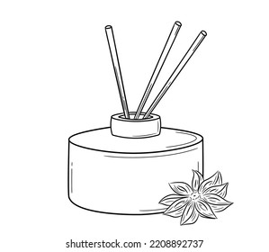 Aroma diffuser for the home with the smell of anise. Doodle sketch style. Linear simple fragrance diffuser. Isolated vector illustration.