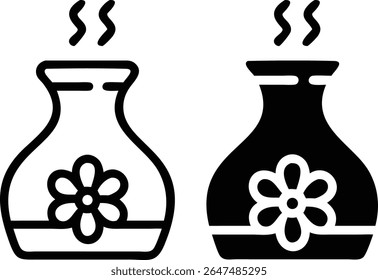 Conjunto de ícones do difusor de aroma - ilustração do vetor do símbolo da flor de aroma preto e branco