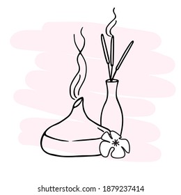 Aroma diffuser and incense. Alternative medicine. Doodle