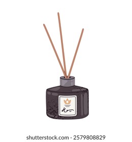 Aroma diffuser jar. Aromatic diffuser with bamboo sticks, aromatherapy essential oils and fresh scents flat vector illustration. Home perfume diffuser bottle