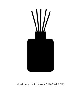 aroma diffuser silhouette. Vector illustration white background isolated. Black and White. sticks in glass jar icon. Liquid perfume oil. Essential air fragrance aromatherapy. Spa beauty pictogram