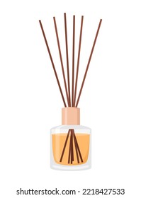 Aroma diffuser with sticks in glass bottle on a white background. Flat vector illustration