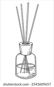 difusor de aroma com palitos. ilustração vetorial em estilo de esboço. fragrância caseira