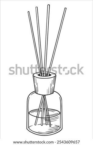aroma diffuser with sticks. vector illustration in sketch style. home fragrance
