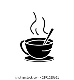 Aroma Drink Glyph Icon. Hot Drink In Teacup. Tea Party. Tea And Coffee Preparation Concept. Filled Flat Sign. Isolated Silhouette Vector Illustration