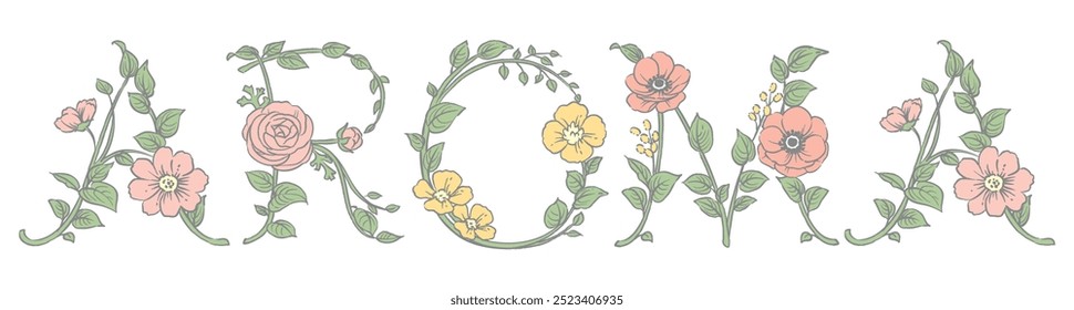 AROMA. Fonte do desenho da flor. Ilustração vetorial.