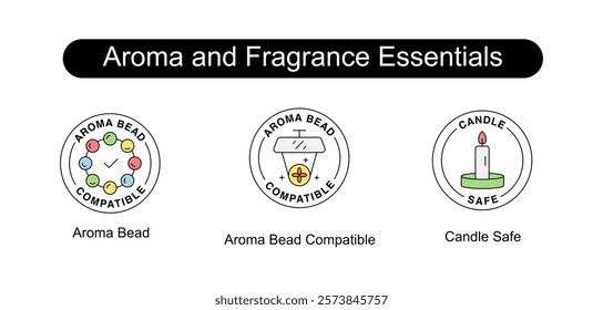 Aroma and Fragrance Essentials. Icons included: Aroma Bead, Aroma Bead Compatible, Candle Safe.