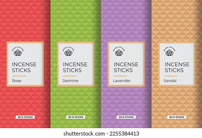 Aroma Home Fragrance Sticks Label Design Incense Sticks Packaging Design Abstract Vector Flower Pattern for Label Box Template. Rose Aroma, Jasmine Fragrance Label, Lavender Incense Label Sandal