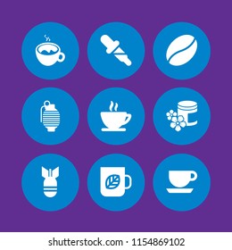 aroma icon. 9 aroma set with dropper, bean, spa and bomb vector icons for web and mobile app