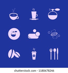 aroma icon. aroma vector icons set latte cup, soap, hot coffee and folk spoon knife