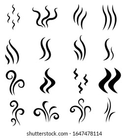 Aroma icon vector set. smell illustration sign collection. vaporize symbol or logo. Outline symbols smoke, cooking steam odour, fume of flame. 