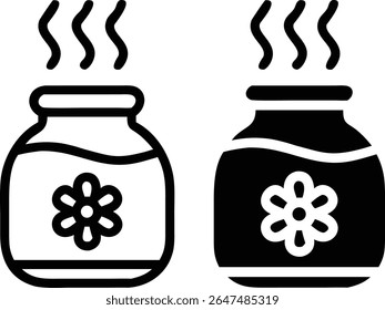 Aroma Jar Icon Set – Black and White Scented Flower Pot Symbol Vector Illustration