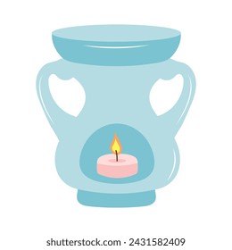 Aroma lamp with candle for SPA and aromatherapy. Cartoon flat vector illustration. 