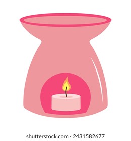 Aroma lamp with candle for SPA and aromatherapy. Cartoon flat vector illustration. 