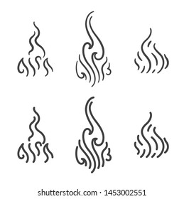Aroma line art icon vector set. Smoke steam line art collection.
