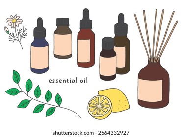 Aroma oil hand drawn illustration set