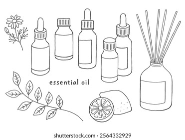 Aroma oil hand drawn illustration set