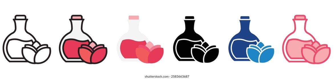 Aroma Oil multi-style color icon, mini or small illustration, use for UI, UX, app and web development, digital or print. for health, beauty, personal care, body treatment.