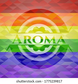Aroma on mosaic background with the colors of the LGBT flag. 