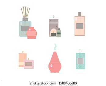 aroma perfume home sachet candel set icon. Vector illustration on white  background. 