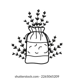 Sobre de Aroma con flores de lavanda. Ilustración vectorial. Estilo simple de garabato.