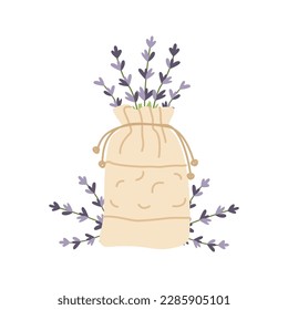 Aroma sachet with lavender flowers. Vector illustration. Simple flat style.