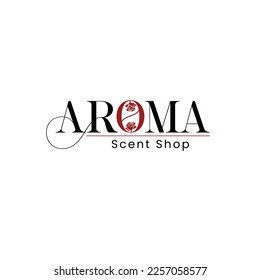 Aroma scent logo shop modern perfume logo Abstract aroma shop logo for store or salon. Yoga meditation logo with natural leaves.  rose pose, balance, harmony icon.