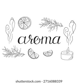 Aroma-Set mit Zedernzweigen Citrus und Candle Line Art