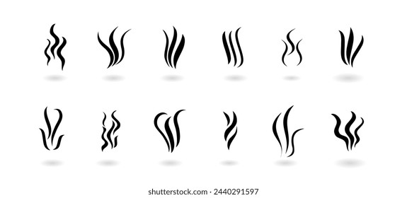 Aroma or smell puff vector icon set. Scent logo design elements collection.