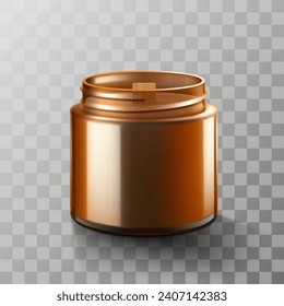 Aroma Soy and coconut wax candle in brown glass jar isolated on transparent background. Scented calming candle. Natural essential candle in a Amber jar. Aromatherapy and relax. Realistic 3d vector