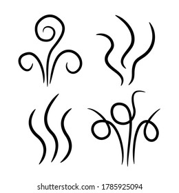 Aroma steam icon set. Smoke fume line. Aromas perfume hot drink tea coffee smell. Heat vapor stink flame sign symbol. Black silhouette. Flat design. Isolated. White background. Vector illustration